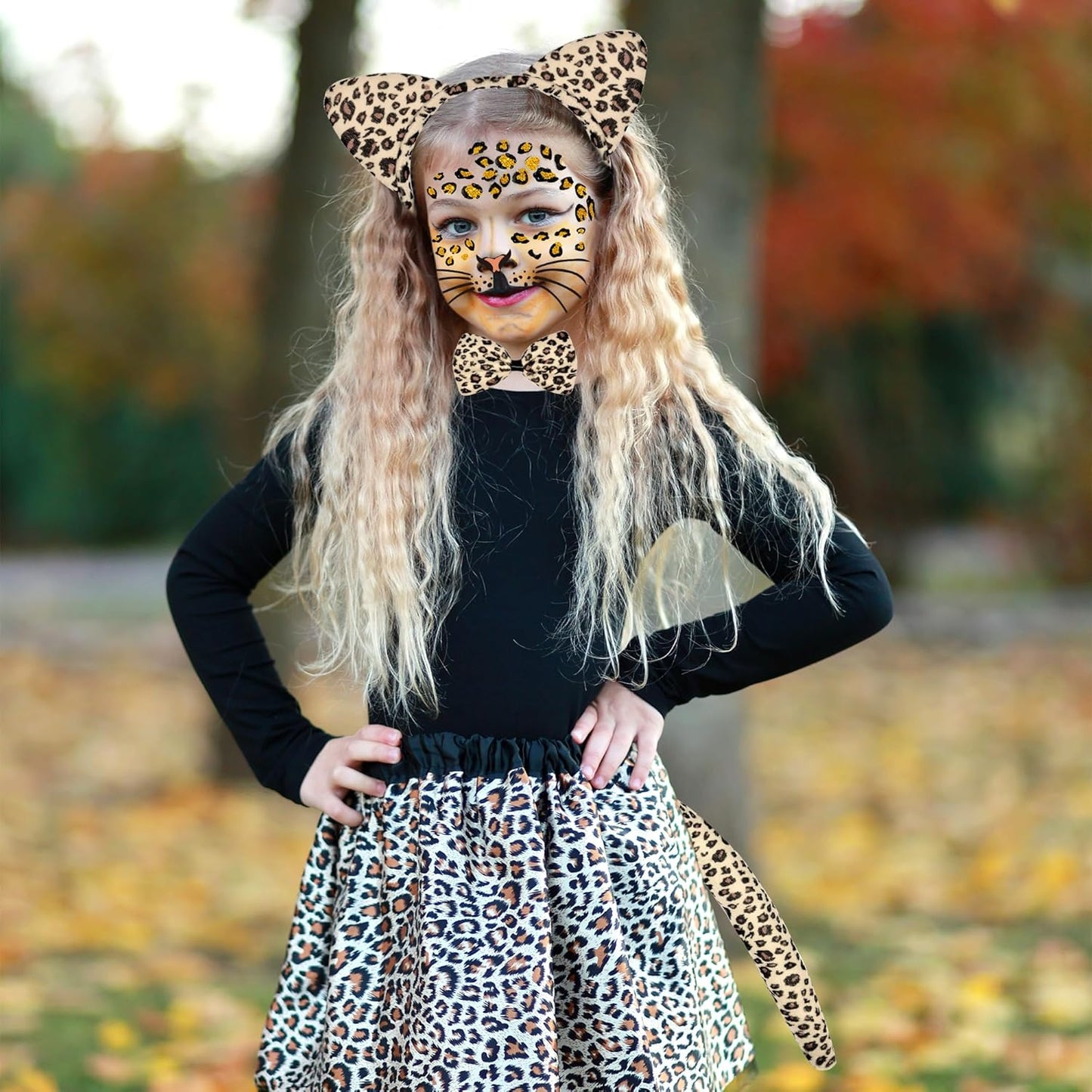 Valentine Leopard Costume - Animal Ears Headband Tail and Face Stickers - Halloween Leopard Cat Costume