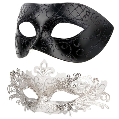 Masquerade Masks - Elegant Mardi Gras Party Masks - Premium Decorative Masks for Women and Men White+black