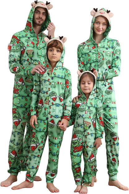 Matching Christmas Onesies for Family - Zip Up One-Piece Holiday Pajamas