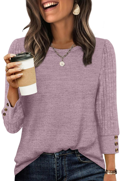 Women's Long Sleeve Shirts - Lightweight 3/4 Sleeve Sweaters with Buttons