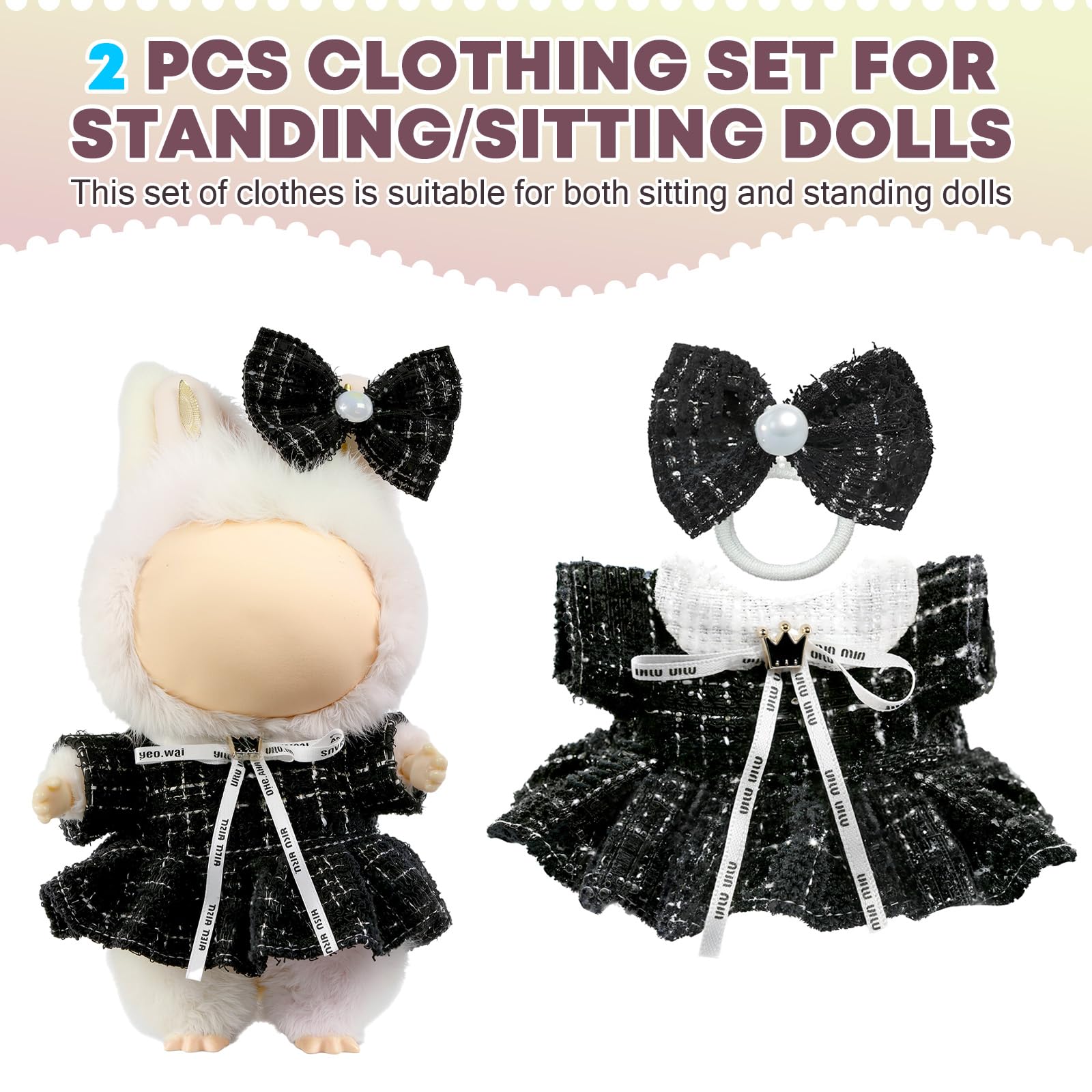 3 Piece Handmade Crochet Outfit for 17cm Dolls - Heart Sweater Hat & Bag Set