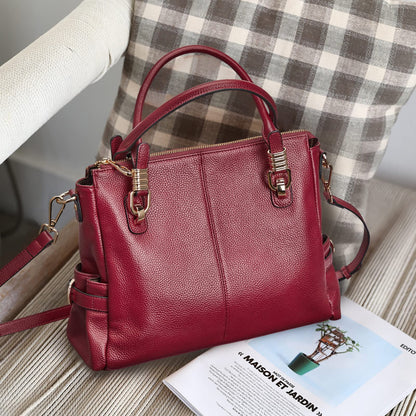 Women Genuine Leather Handbag - Soft Satchel Tote Shoulder Bag with Adjustable Strap
