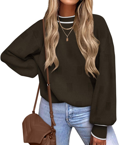 Women's Turtleneck Sweaters - Knit Pullover Long Sleeve Fall Fashion Top Chocolate