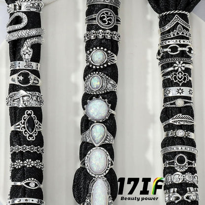 Vintage Silver Knuckle Rings Set 42 Pieces Adjustable Gothic Stackable Rings