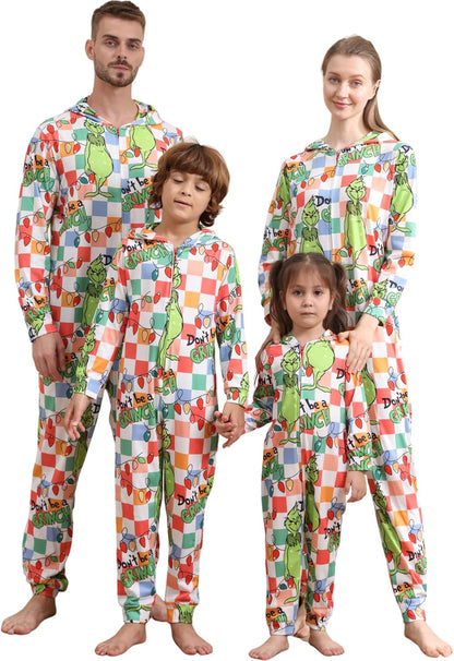 Matching Christmas Onesies for Family - Zip Up One-Piece Holiday Pajamas Christmas Lights