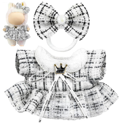 3 Piece Handmade Crochet Outfit for 17cm Dolls - Heart Sweater Hat & Bag Set Dress - White