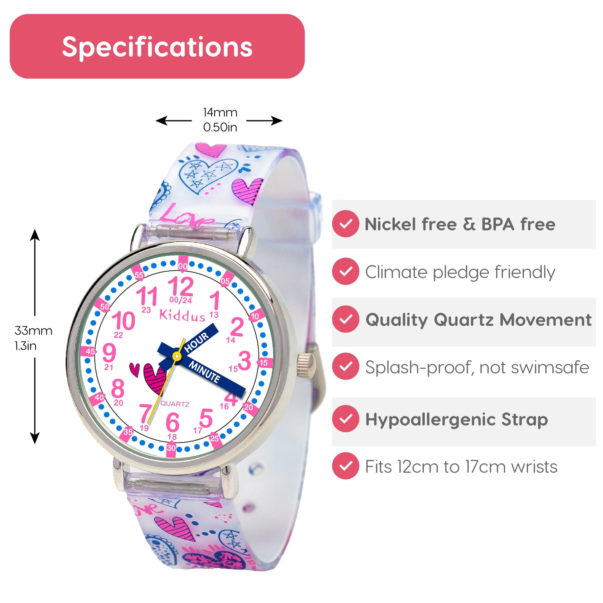 Kids Time Teacher Watch - Educational Analog Watch with Japanese Quartz Movement Ages 5-12