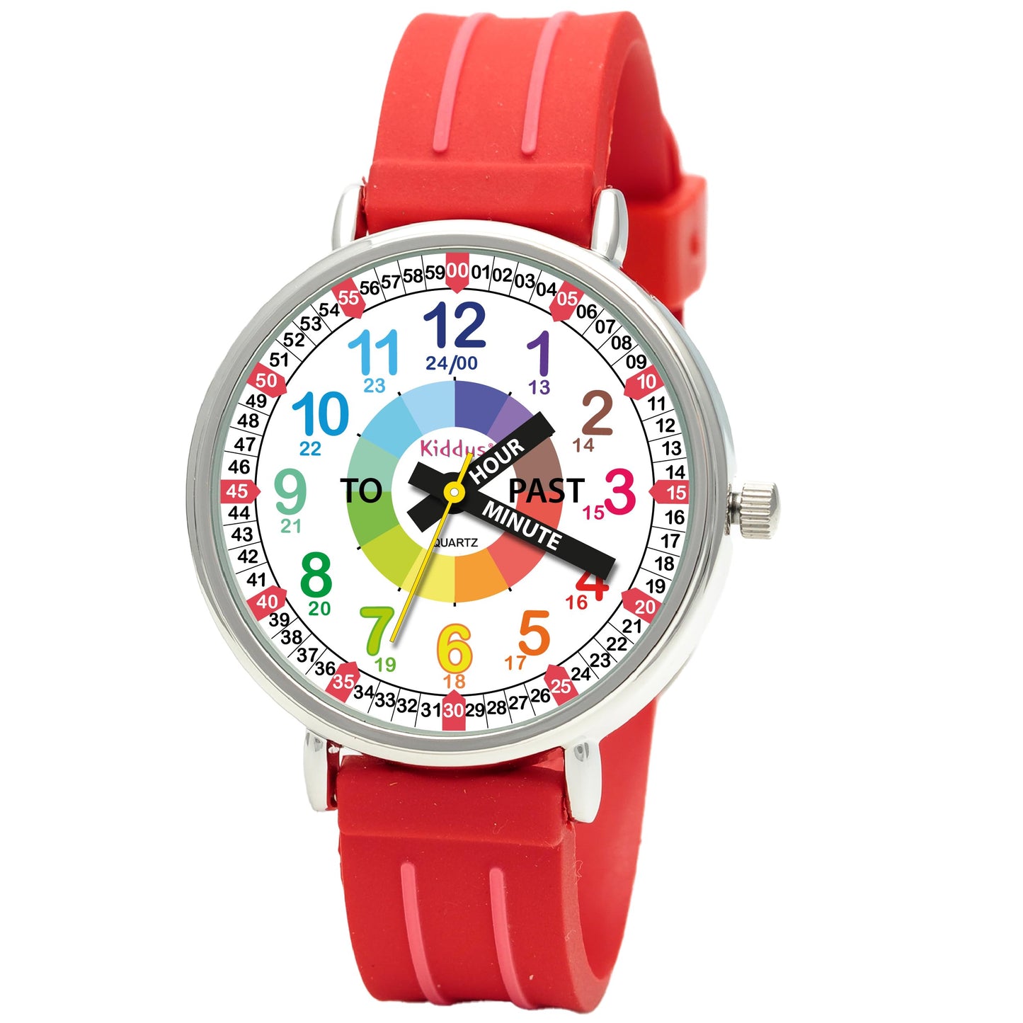 Kids Time Teacher Watch - Educational Analog Watch with Japanese Quartz Movement Ages 5-12 A. English Handles 05 Red band