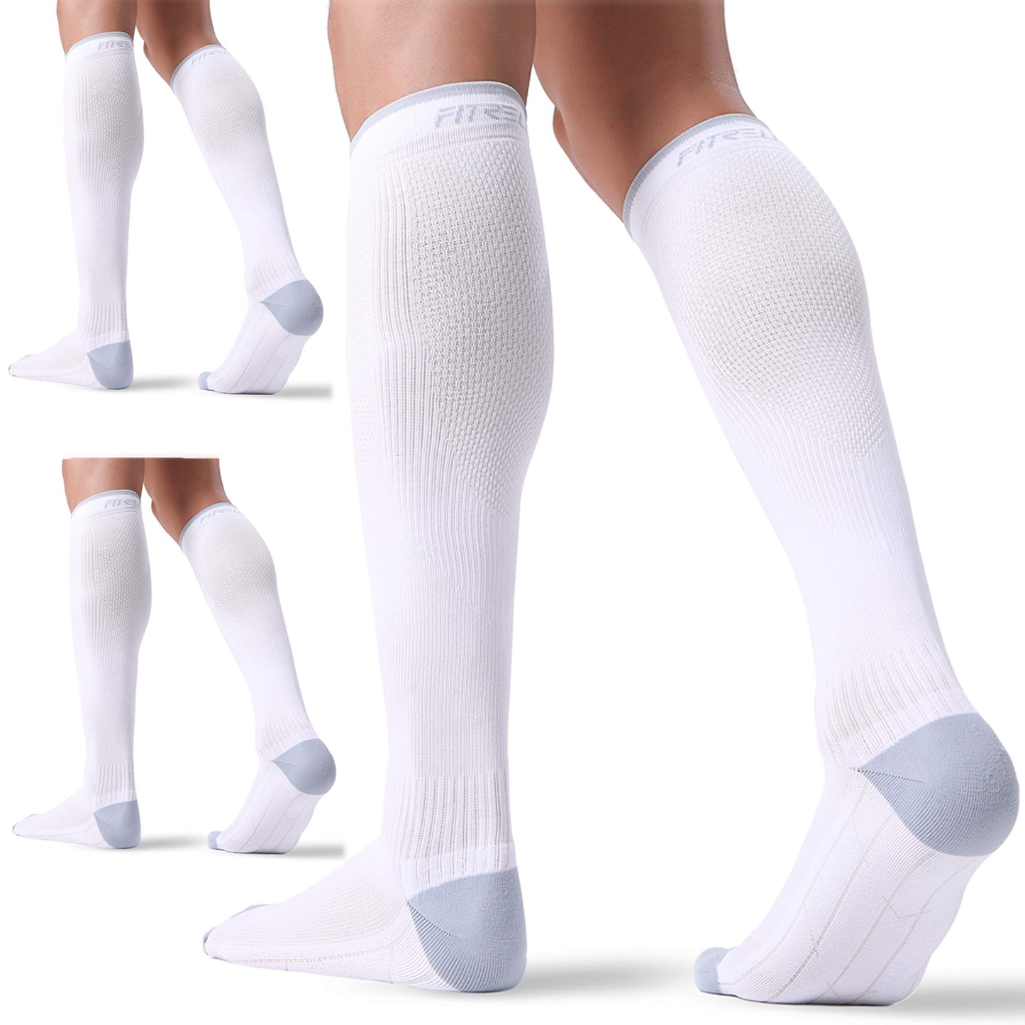 Compression Socks 20-30mmHg 3 Pairs Women Men Circulation Support White