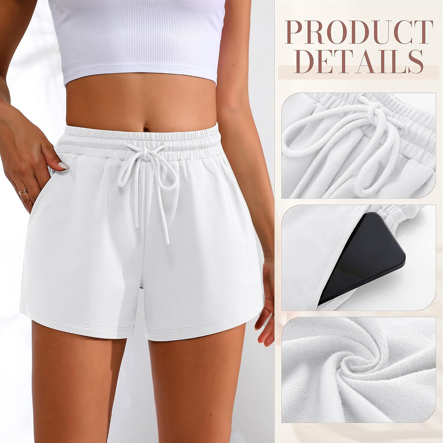 Women Sweat Shorts 3-Pack - High Waist Athletic Lounge Shorts with Pockets