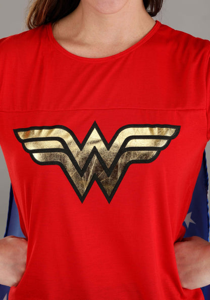 Women's Wonder Woman Costume - Superhero T-Shirt with Cape and Crown