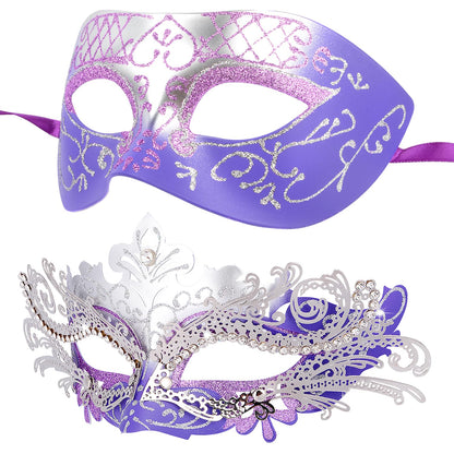 Masquerade Masks - Elegant Mardi Gras Party Masks - Premium Decorative Masks for Women and Men Purple & Silver