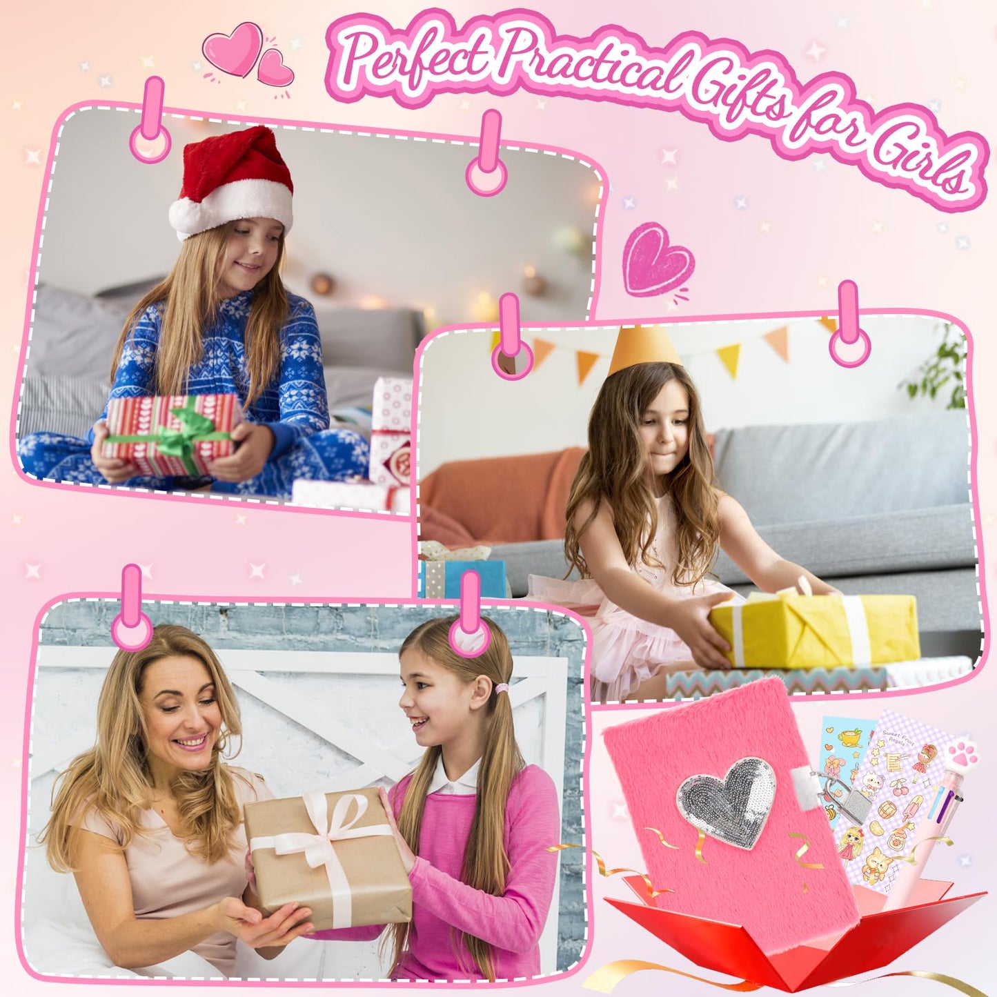 Girls Heart Diary with Lock and Keys - Cute Plush Secret Journal Notebook Gift Ages 6-8