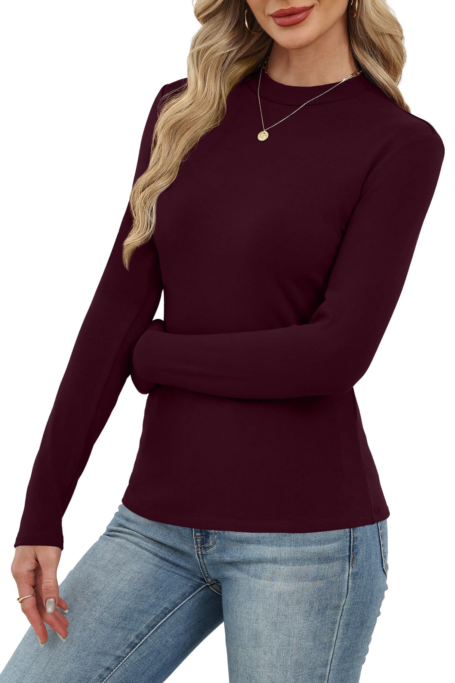 Women's Long Sleeve Thermal Shirt - Fleece Mock Neck Slim Fit Top