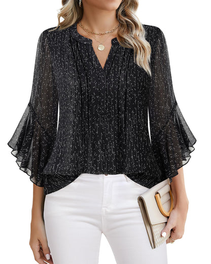 Beautiful Blouses For Ladies - Women's 3/4 Sleeve Chiffon Blouse Dressy Business Casual Work Shirt