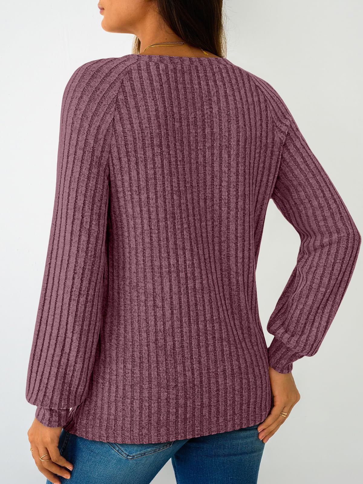 Women's Long Sleeve Tops - Fall Lightweight Sweaters with Shoulder Buttons
