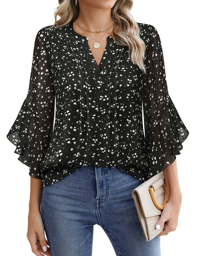 Beautiful Blouses For Ladies - Women's 3/4 Sleeve Chiffon Blouse Dressy Business Casual Work Shirt
