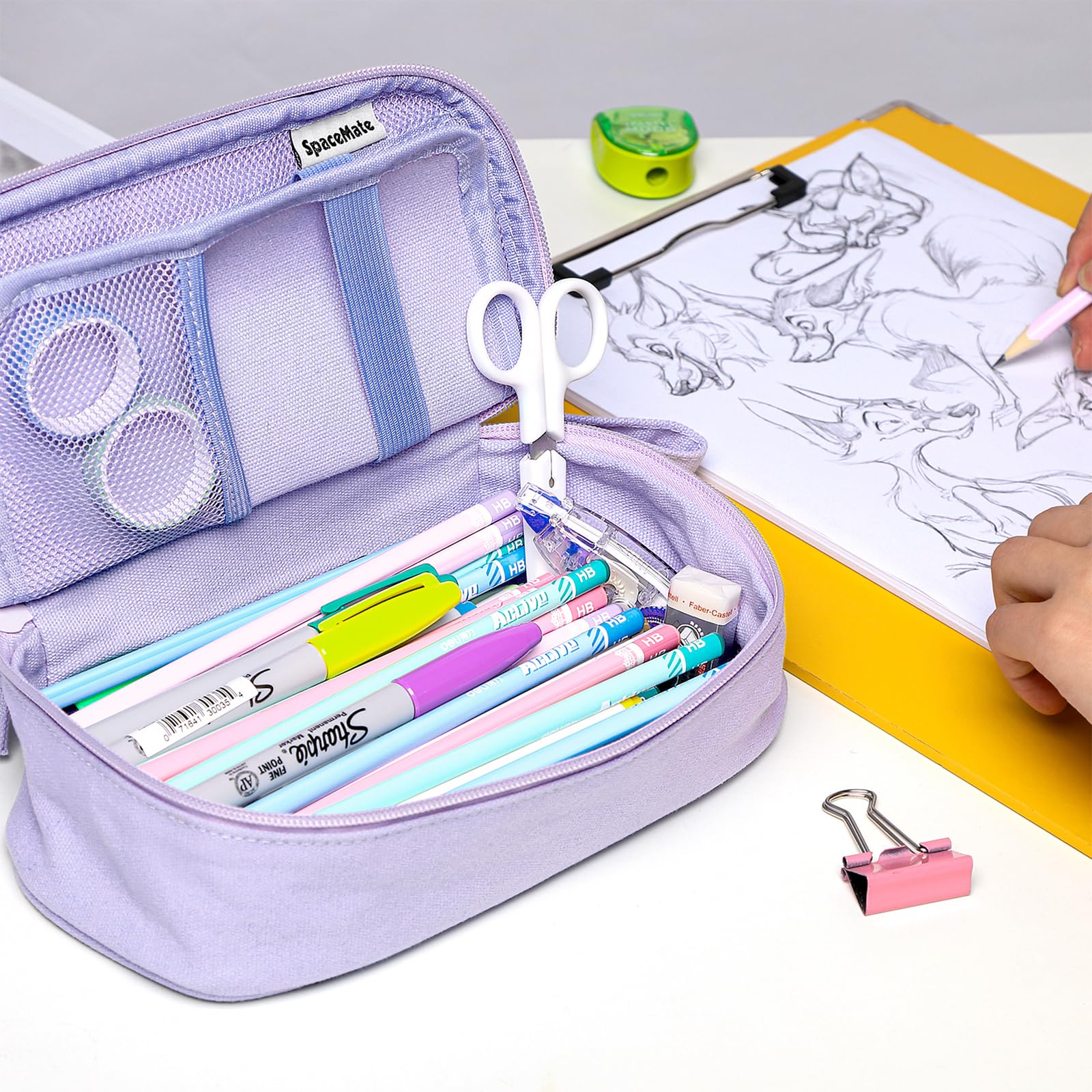 Large Pencil Case 1800ml - Heavy Duty Canvas School Supplies Organizer for Kids Students