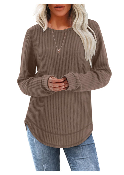 Women's Tunic Tops - Loose Fit Waffle Knit Long Sleeve Crewneck Sweaters