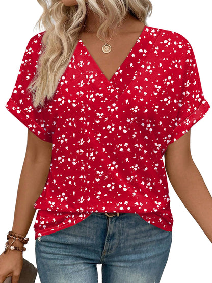 Womens Summer Tops V Neck Short Sleeve Shirts Casual Dolman Sleeve Fashion Blouse