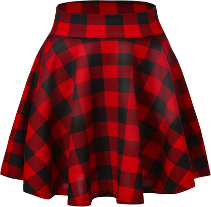 Women Flared Mini Skater Skirt - Stretchy A-Line Circle Skirt