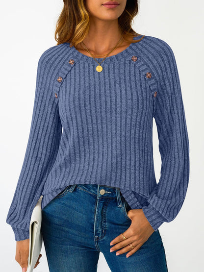 Women's Long Sleeve Tops - Fall Lightweight Sweaters with Shoulder Buttons