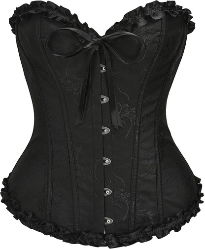 Corset Top for Women - Lace Bustier Shapewear with Push Up Support Large Black Beauty