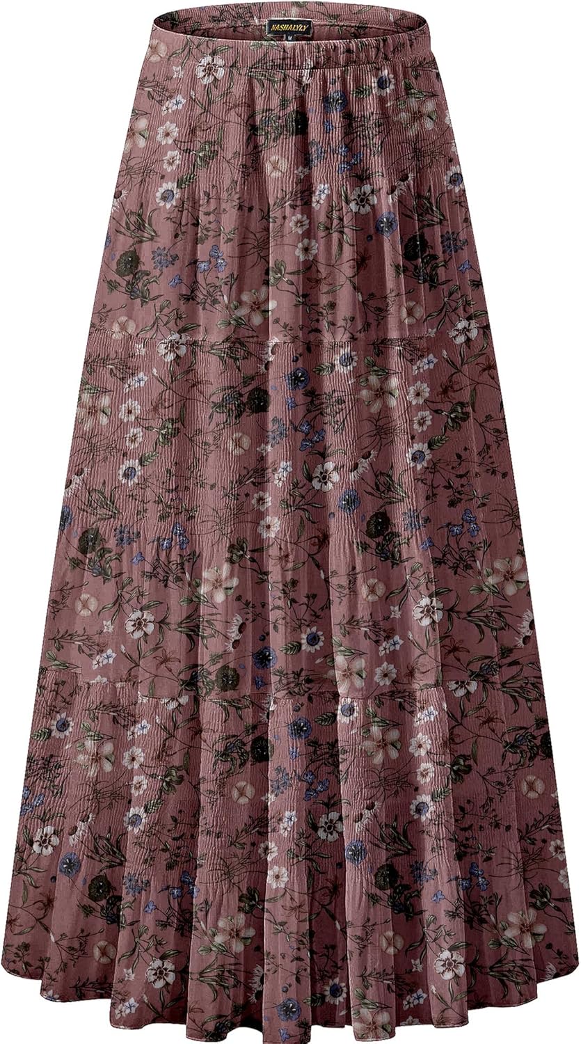 Chiffon Maxi Skirt for Women - High Waist Pleated A-Line Flared Long Skirt