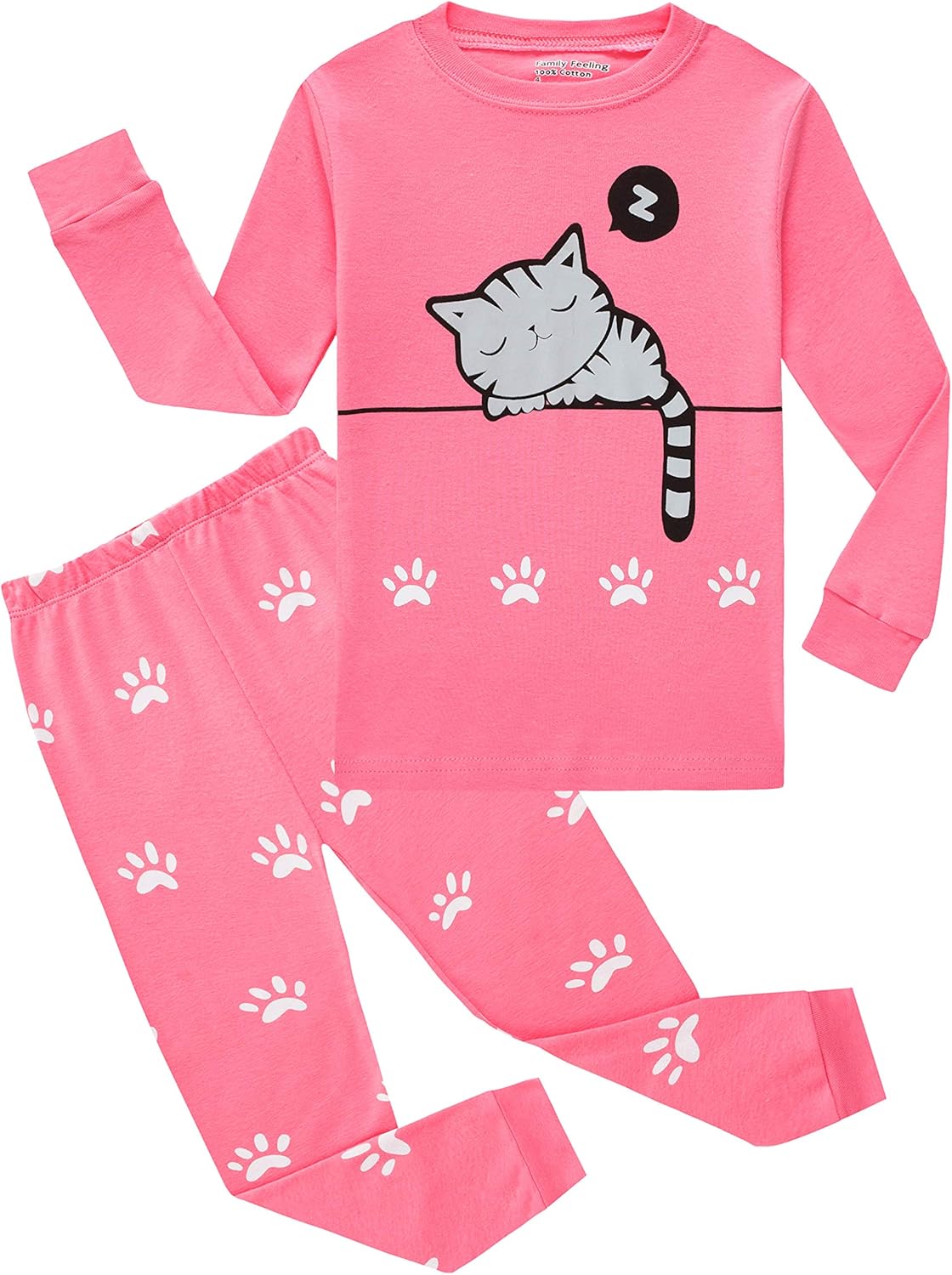 Kids Cotton Pajamas 2 Piece Set - Soft Sleepwear for Boys and Girls Cat F4