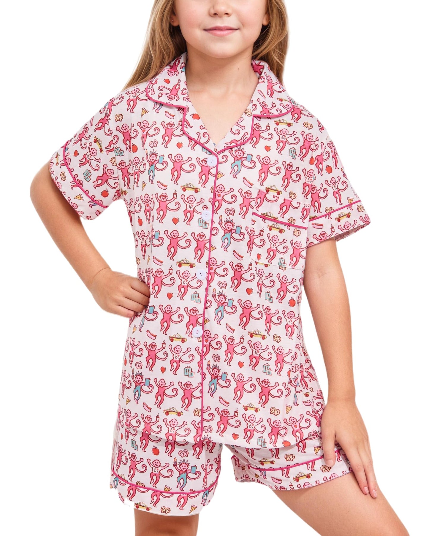 Roller Rabbit Pajamas Kids - Girls Summer 2 Piece Set - Button Down Top and Shorts