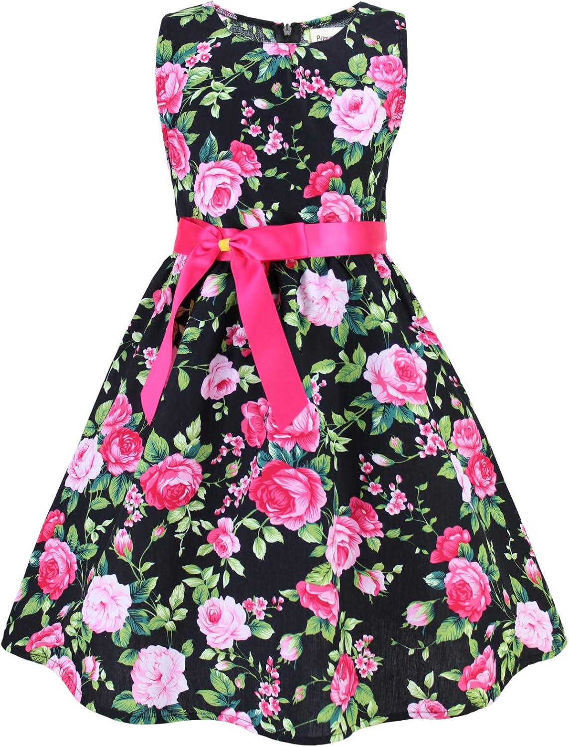 Girls Floral Cotton Dress - Sleeveless Summer Dress with Zipper Closure