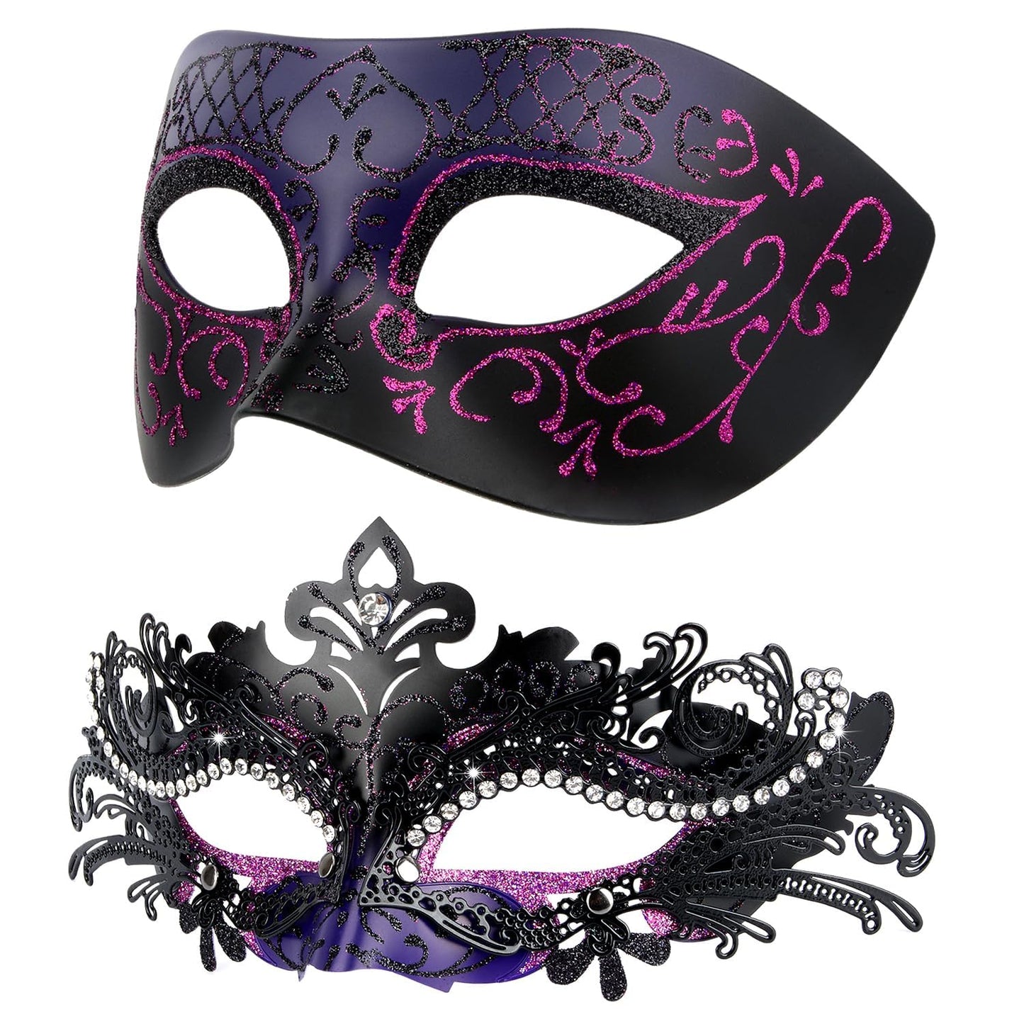 Masquerade Masks - Elegant Mardi Gras Party Masks - Premium Decorative Masks for Women and Men Dark Purple & Black