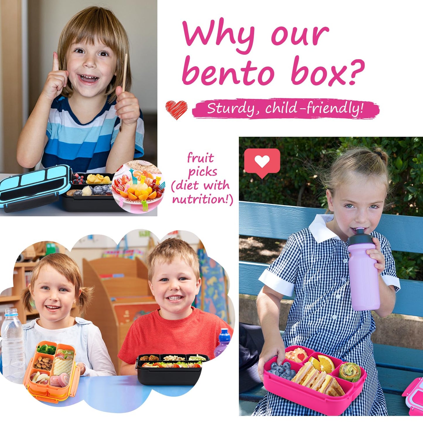 Bento Lunch Box for Kids - 4 Compartment Leak-Proof School Lunch Container with Utensils Purple