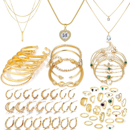 Women's Accessories - 36-Piece Gold Plated Jewelry Set Necklaces Bracelets Earrings Rings Gift Gold stackable