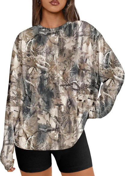 Women's Oversized Long Sleeve T-Shirt Casual Crewneck Basic Tee Camokhakigrey