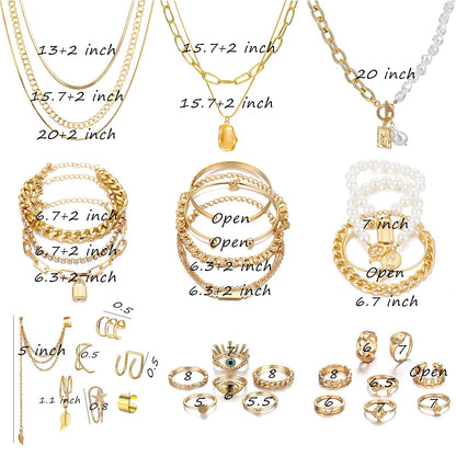 Women's Accessories - 36-Piece Gold Plated Jewelry Set Necklaces Bracelets Earrings Rings Gift