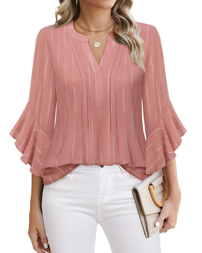 Beautiful Blouses For Ladies - Women's 3/4 Sleeve Chiffon Blouse Dressy Business Casual Work Shirt