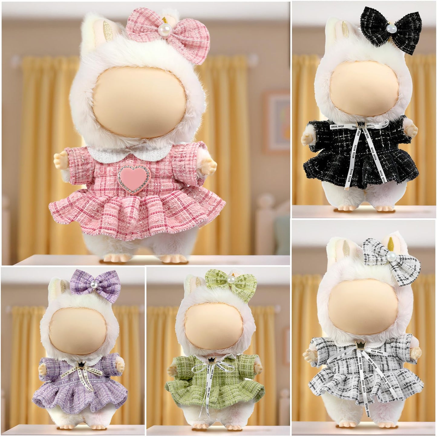 3 Piece Handmade Crochet Outfit for 17cm Dolls - Heart Sweater Hat & Bag Set