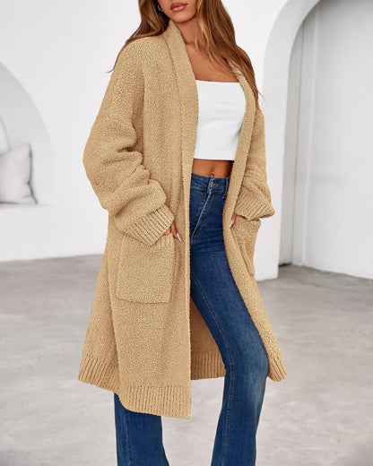 Women's Long Cardigan Sweater - Open Front Oversized Knit Coat with Pockets