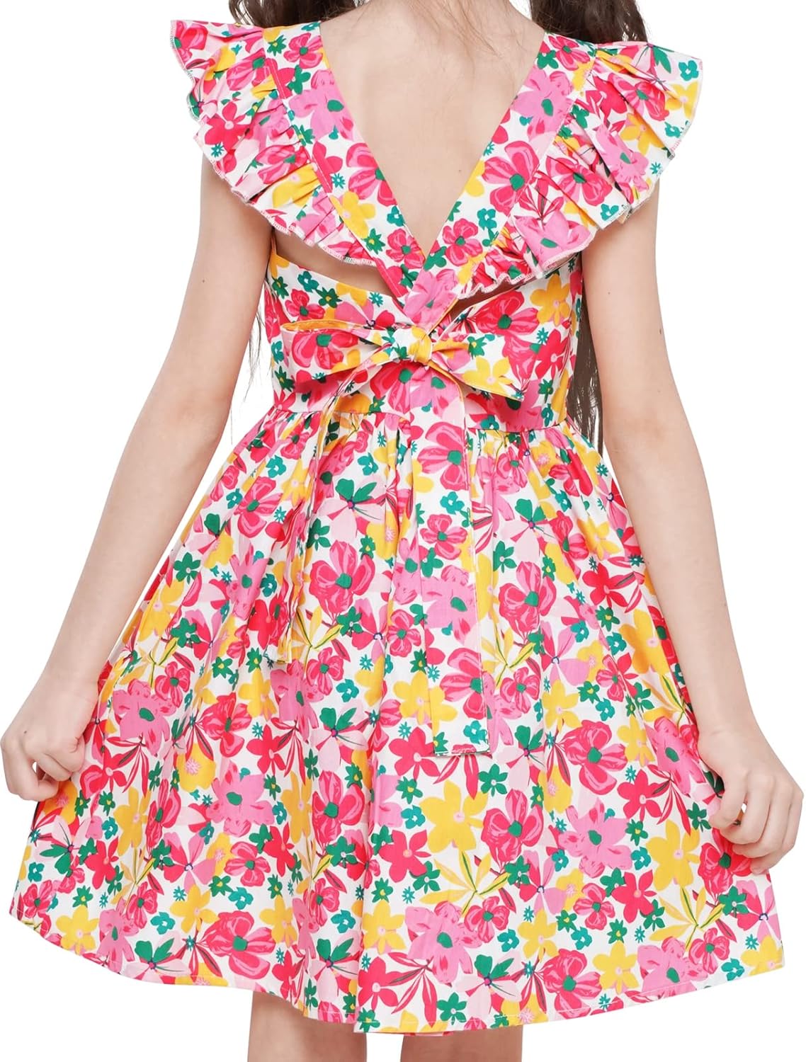 Girls Floral Cotton Dress - Sleeveless Summer Dress with Zipper Closure