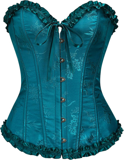 Corset Top for Women - Lace Bustier Shapewear with Push Up Support 6X-Large Deep Lagoon Blue