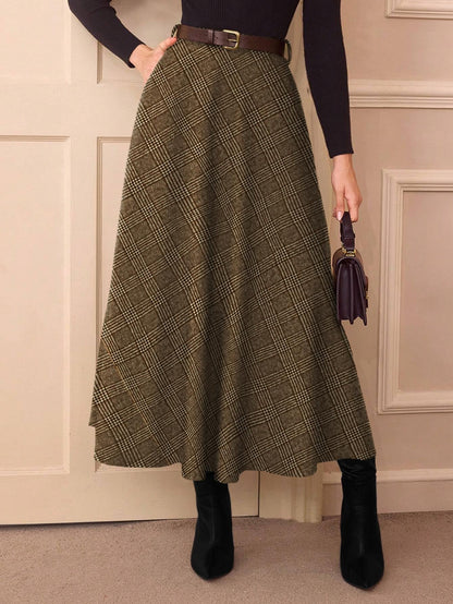 Women's Plaid Skirts - High Waist A-Line Midi Tartan Skirt with Pockets