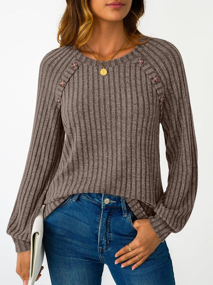 Women's Long Sleeve Tops - Fall Lightweight Sweaters with Shoulder Buttons