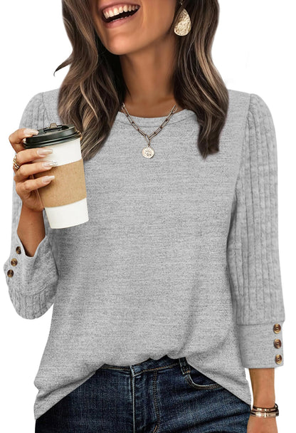 Women's Long Sleeve Shirts - Lightweight 3/4 Sleeve Sweaters with Buttons