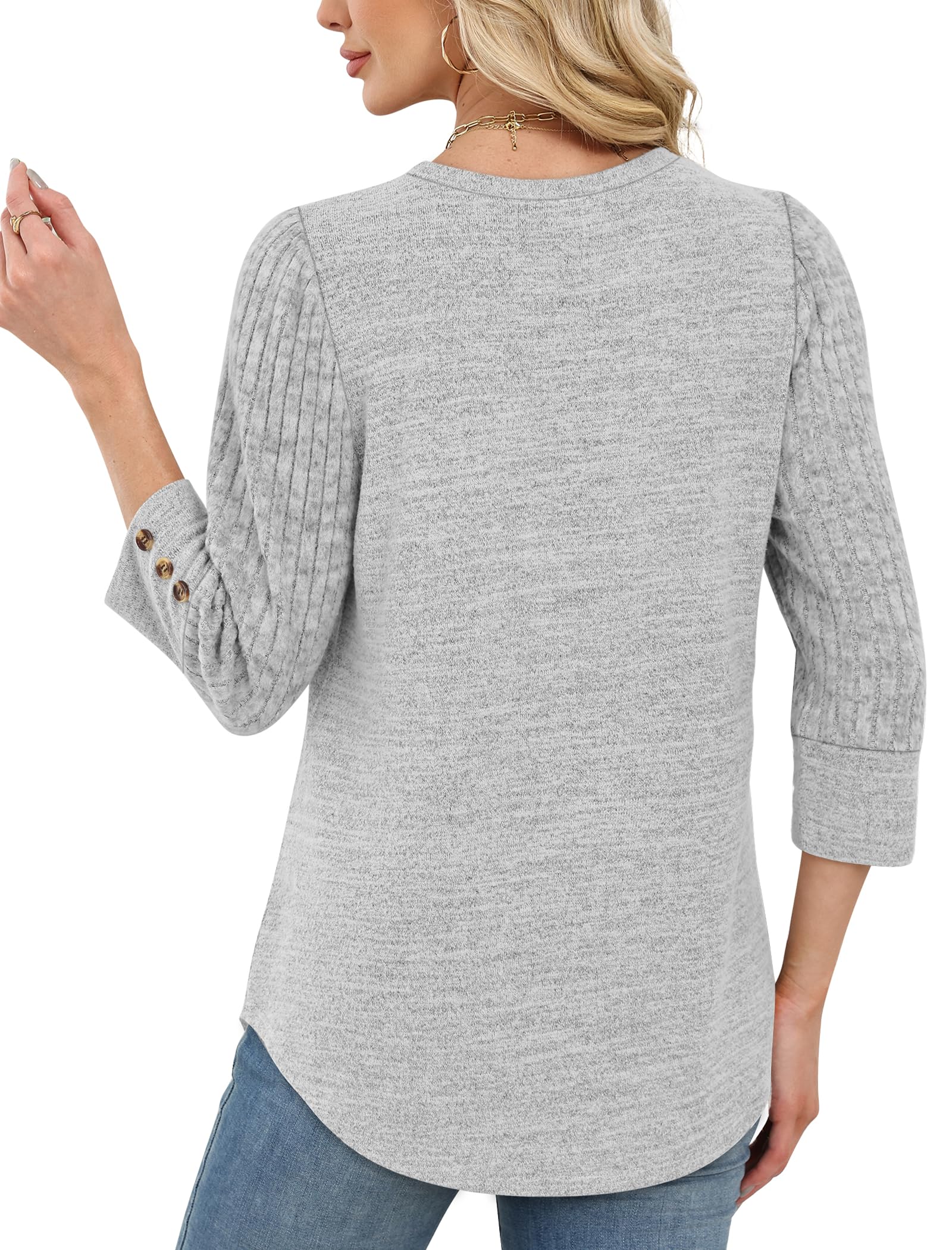Women's Long Sleeve Shirts - Lightweight 3/4 Sleeve Sweaters with Buttons
