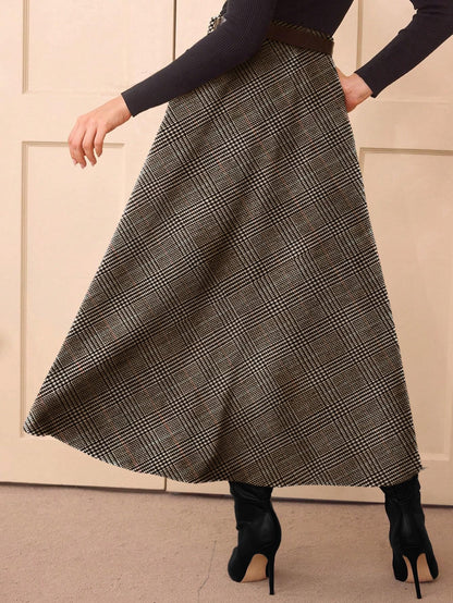 Women's Plaid Skirts - High Waist A-Line Midi Tartan Skirt with Pockets