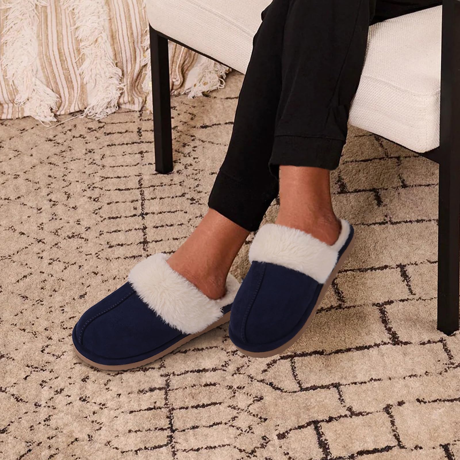 Fuzzy Memory Foam Slippers for Women - Fluffy Winter House Shoes Indoor Outdoor