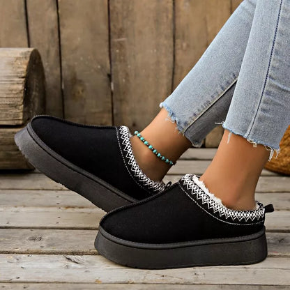 Plush Lined Platform Ankle Boots Black