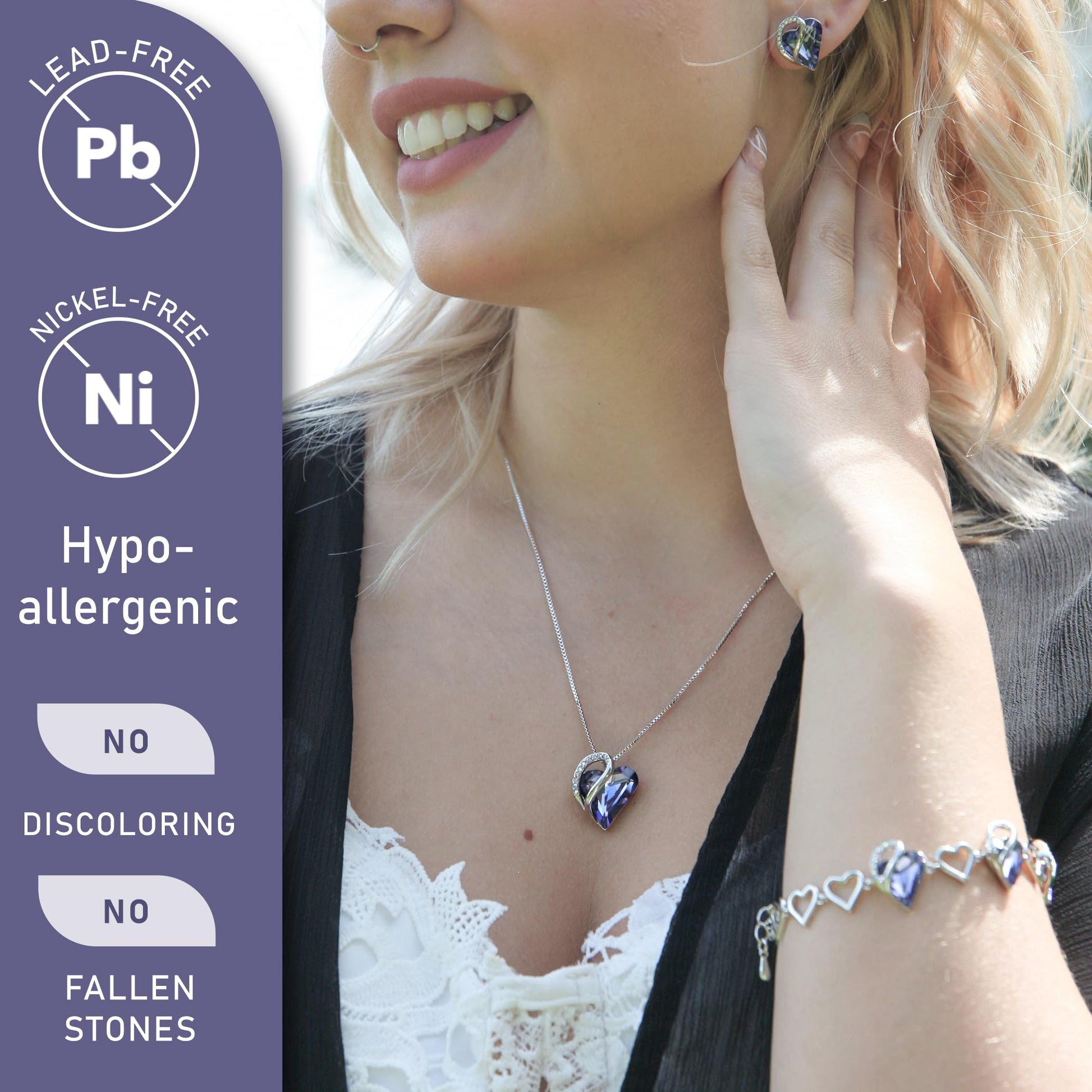 Infinity Love Birthstone Heart Necklace - 18K White Gold Plated Crystal Pendant Gift for Women