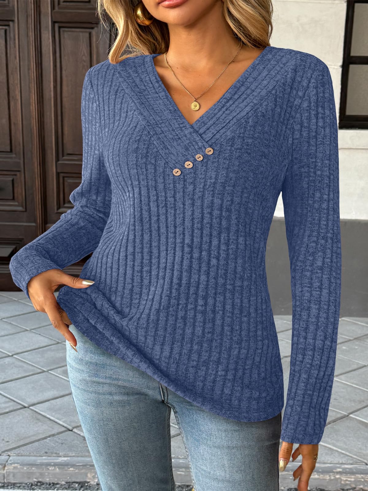 Women's Long Sleeve V Neck Tunic Tops - Dressy Casual Work Blouse Sweater